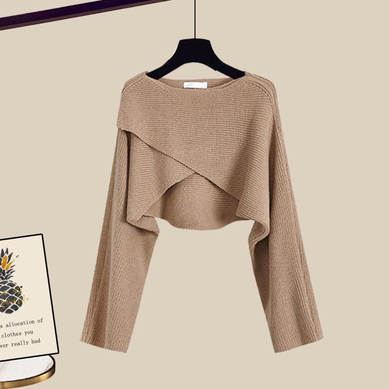 Conjunto de tres piezas de suéter con diseño de sal, top a juego, pantalones casuales adelgazantes y de pierna ancha