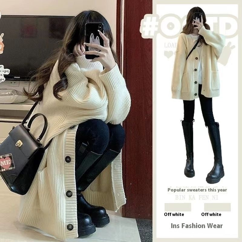 Abrigo tipo cárdigan de punto retro de otoño e invierno