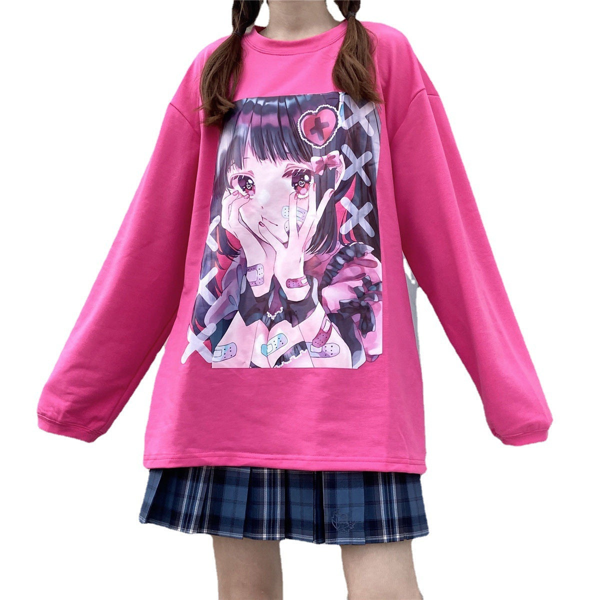 Camiseta de cuello redondo manga larga estampado anime