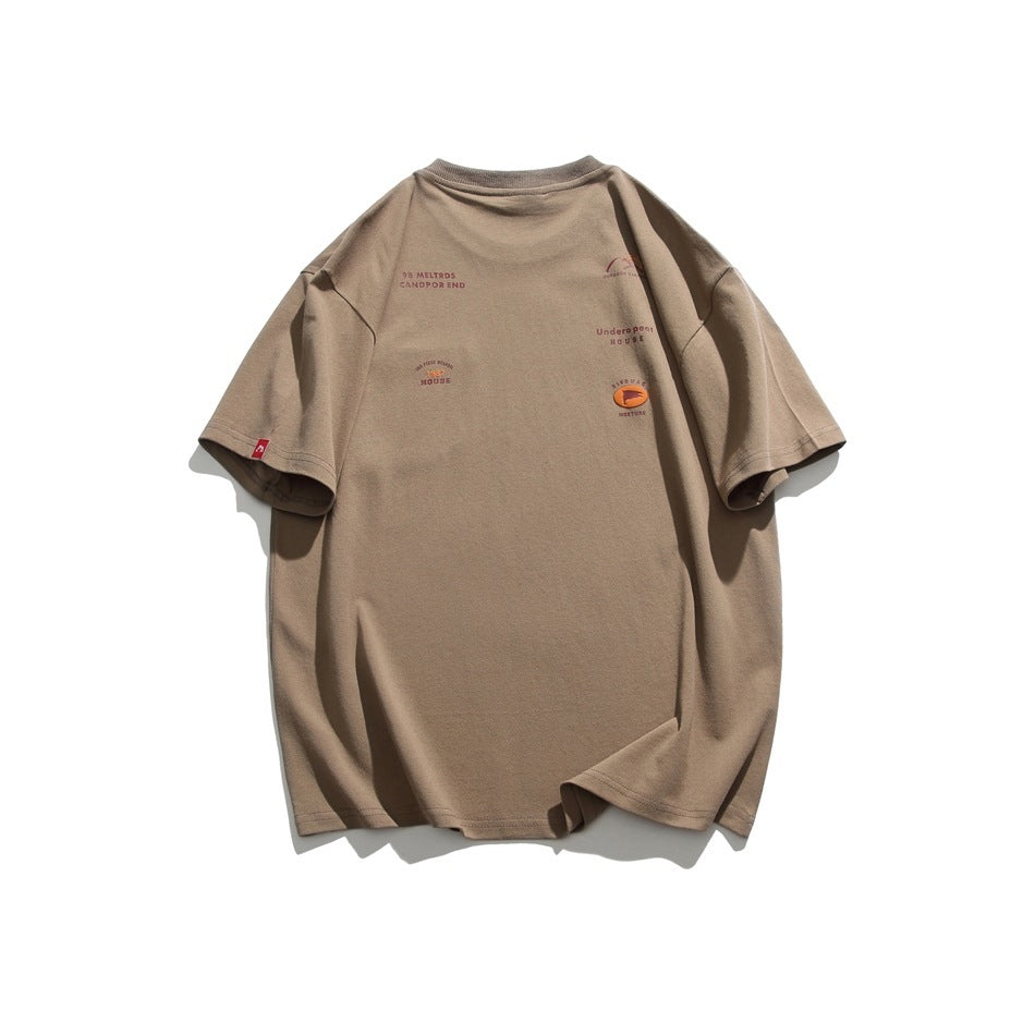 Camiseta de manga corta estilo japonés retro de montaña de moda nacional