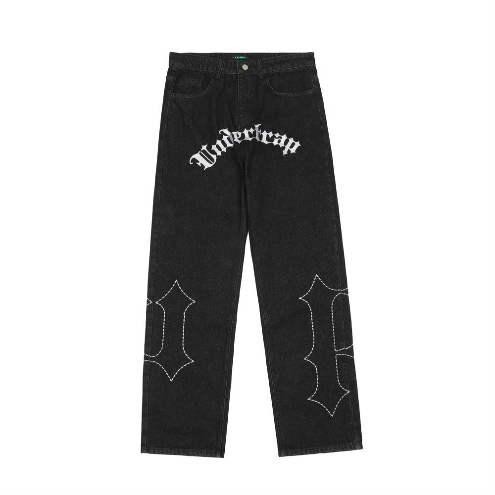 Jeans con letras bordadas estilo europeo