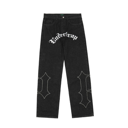 Jeans con letras bordadas estilo europeo