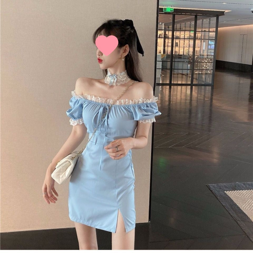 Vestido azul de mujer estilo frances