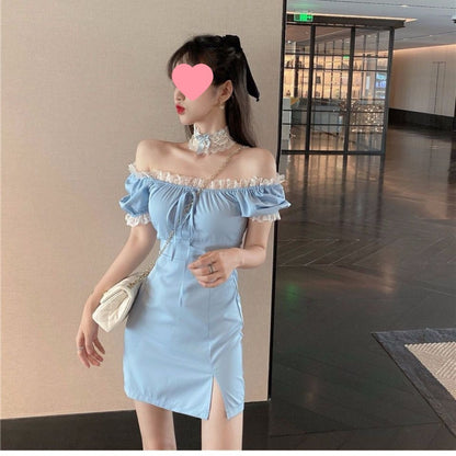 Vestido azul de mujer estilo frances