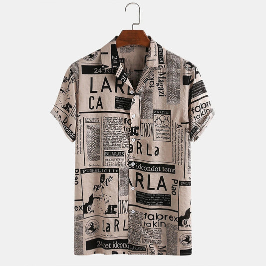 Camisa con estampado de periódico vintage para hombre