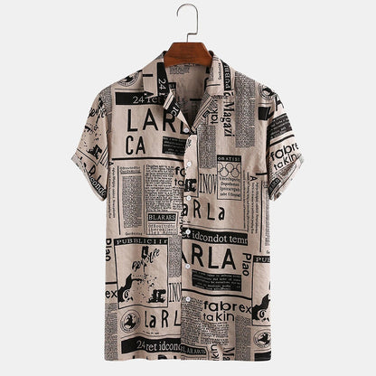 Camisa con estampado de periódico vintage para hombre