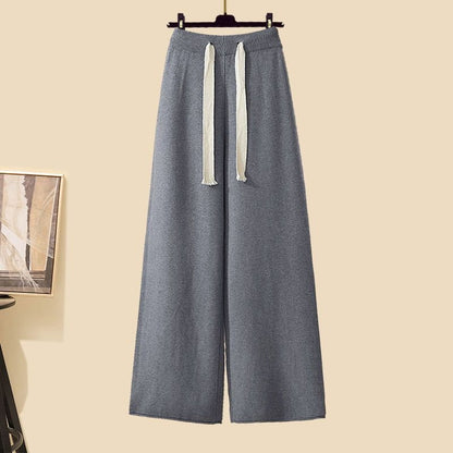 Conjunto de tres piezas de suéter con diseño de sal, top a juego, pantalones casuales adelgazantes y de pierna ancha