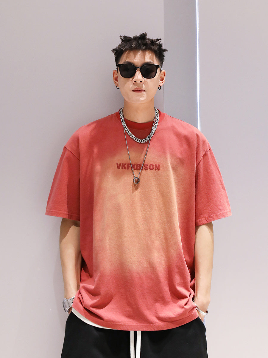Camiseta de moda con lavado degradado para hombre de manga corta