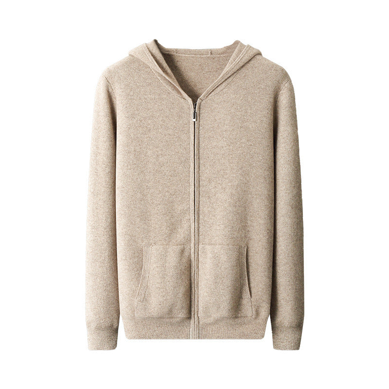 Cárdigan casual de lana con capucha y cremallera para hombre