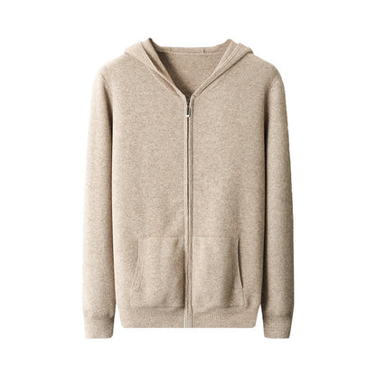 Cárdigan casual de lana con capucha y cremallera para hombre