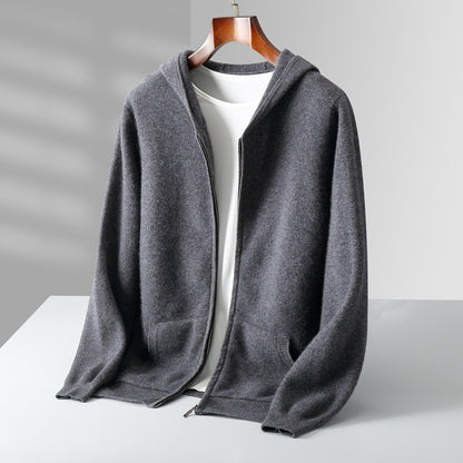 Cárdigan casual de lana con capucha y cremallera para hombre