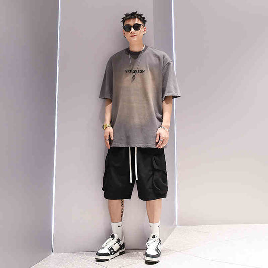 Camiseta de moda con lavado degradado para hombre de manga corta