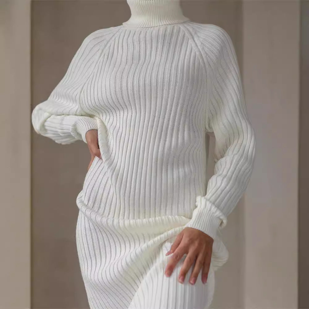 Vestido tipo suéter de cuello alto y manga larga