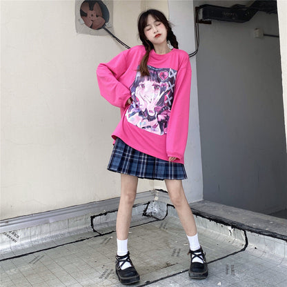 Camiseta de cuello redondo manga larga estampado anime