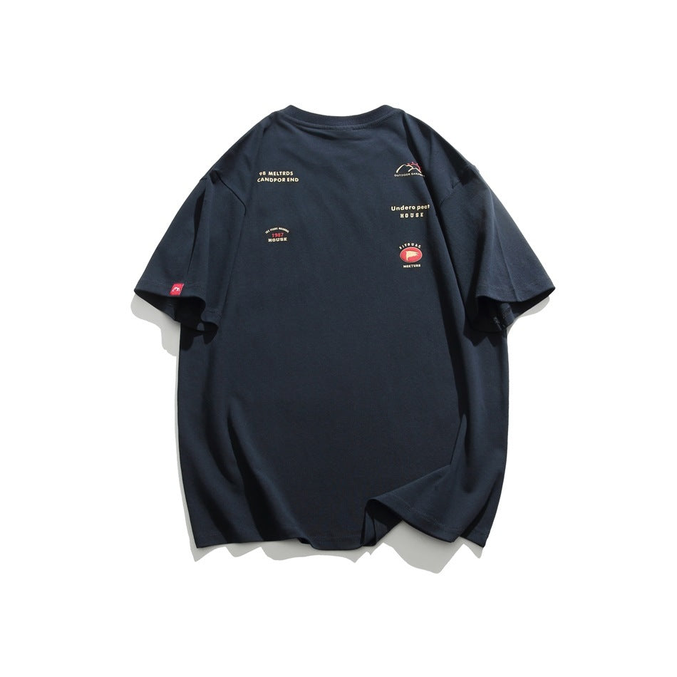 Camiseta de manga corta estilo japonés retro de montaña de moda nacional