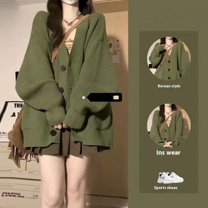 Abrigo tipo cárdigan de punto retro de otoño e invierno