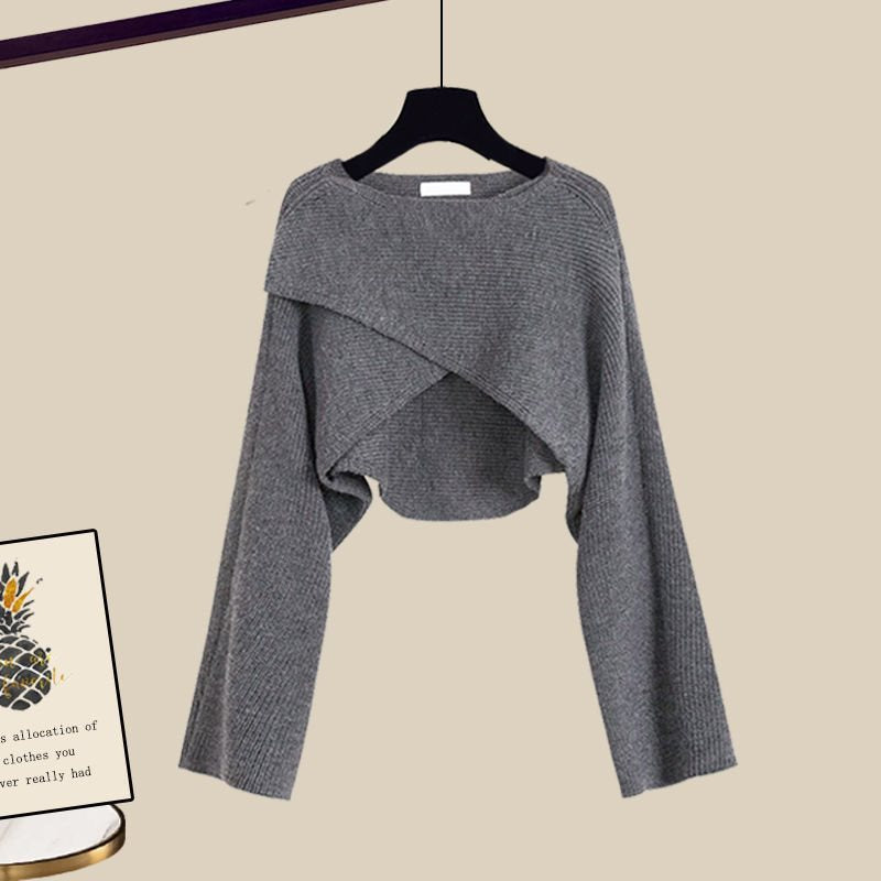 Conjunto de tres piezas de suéter con diseño de sal, top a juego, pantalones casuales adelgazantes y de pierna ancha