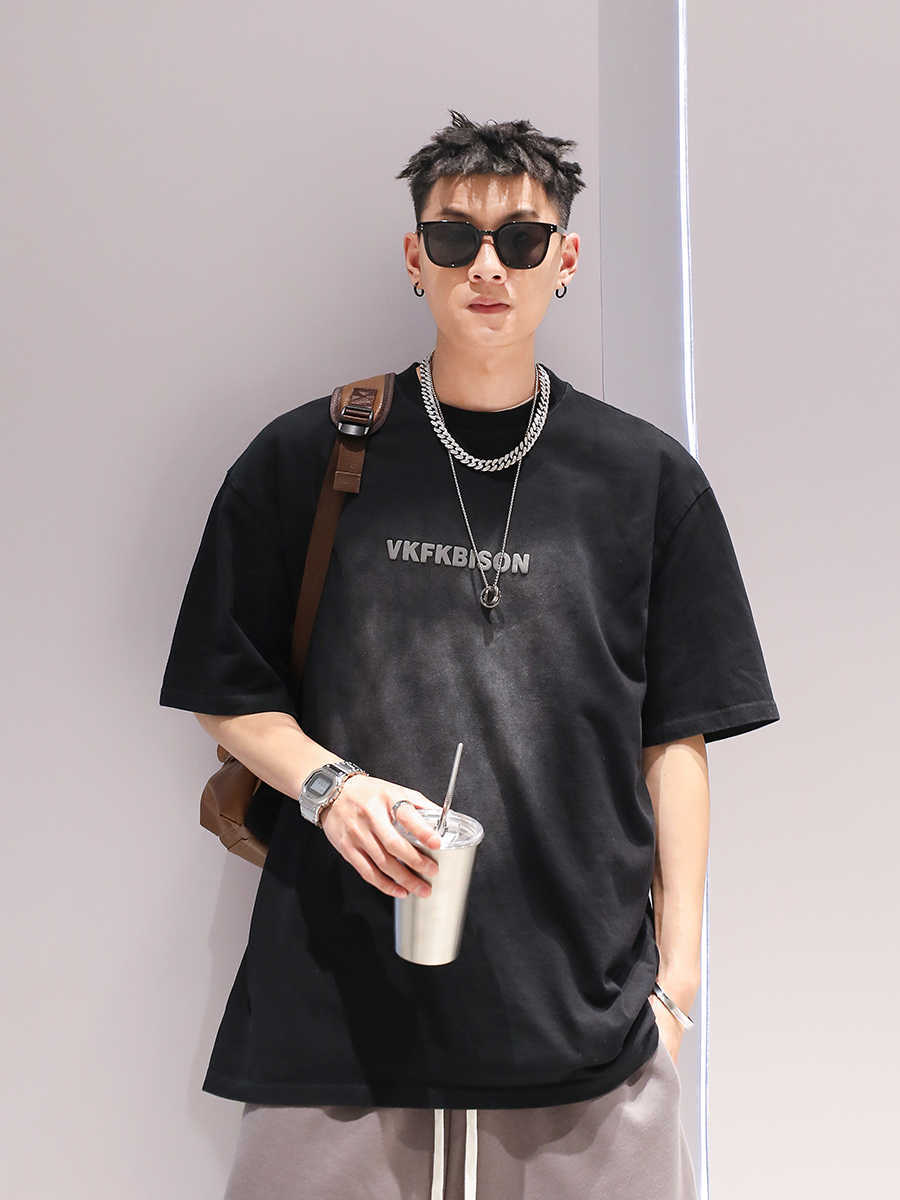 Camiseta de moda con lavado degradado para hombre de manga corta