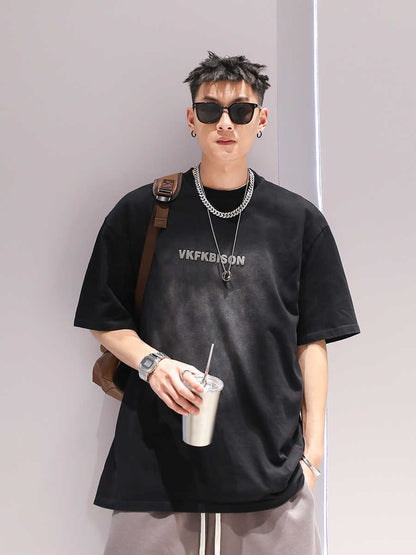 Camiseta de moda con lavado degradado para hombre de manga corta