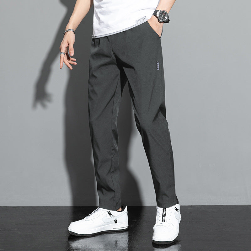 Pantalones casuales de seda helada de verano, sueltos y rectos, para hombre