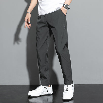 Pantalones casuales de seda helada de verano, sueltos y rectos, para hombre