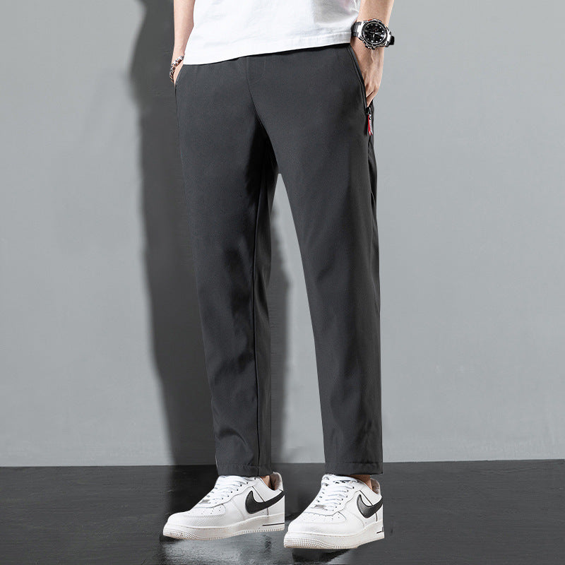 Pantalones casuales de seda helada de verano, sueltos y rectos, para hombre