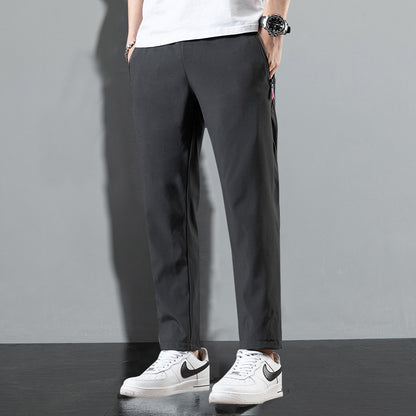 Pantalones casuales de seda helada de verano, sueltos y rectos, para hombre