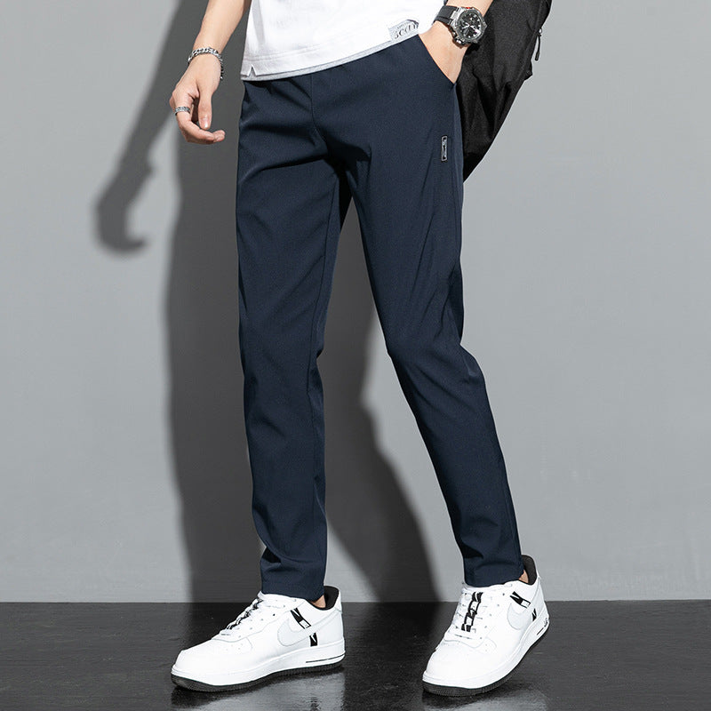 Pantalones casuales de seda helada de verano, sueltos y rectos, para hombre