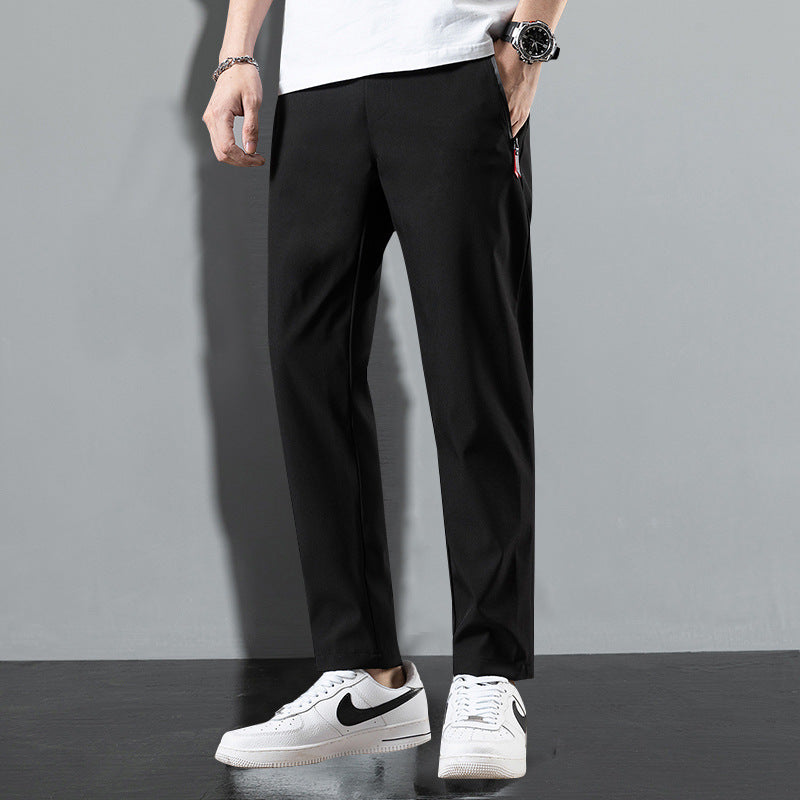Pantalones casuales de seda helada de verano, sueltos y rectos, para hombre