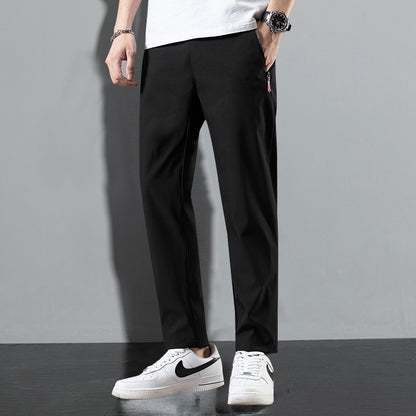 Pantalones casuales de seda helada de verano, sueltos y rectos, para hombre