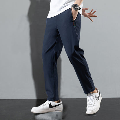 Pantalones casuales de seda helada de verano, sueltos y rectos, para hombre