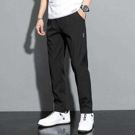 Pantalones casuales de seda helada de verano, sueltos y rectos, para hombre