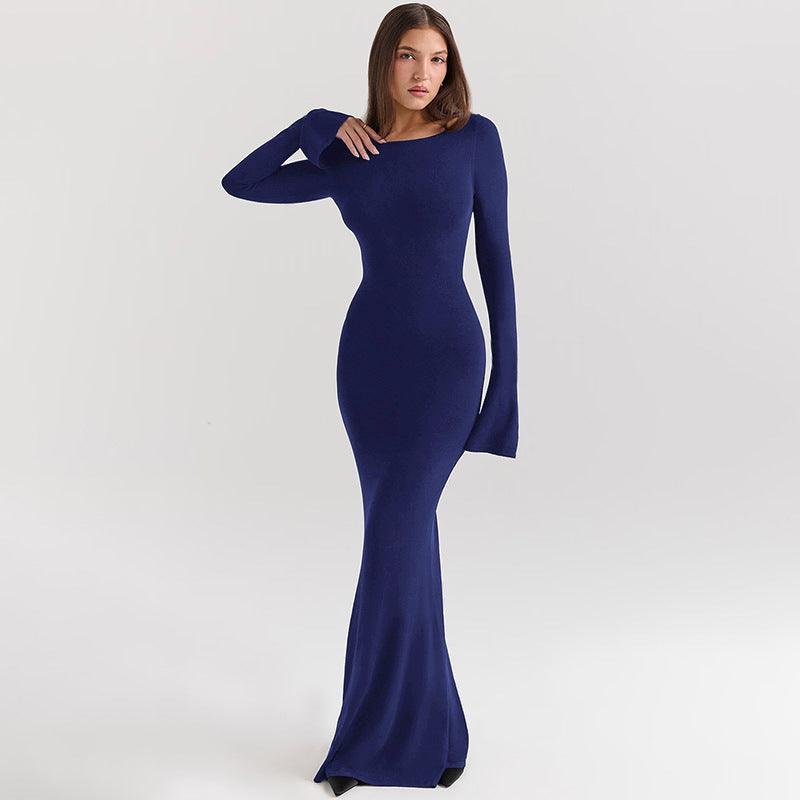 Vestido ajustado sin espalda de color sólido a la moda