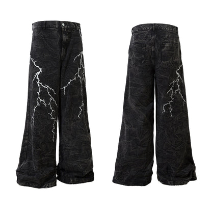 Jeans sueltos con estampado de rayos