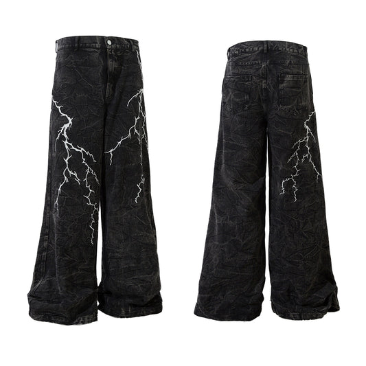 Jeans sueltos con estampado de rayos