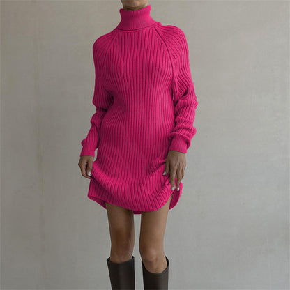 Vestido tipo suéter de cuello alto y manga larga