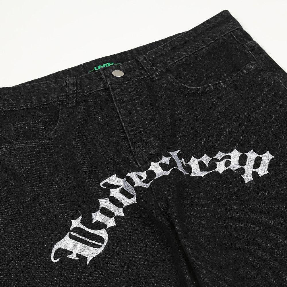 Jeans con letras bordadas estilo europeo