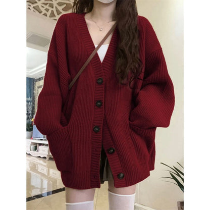 Abrigo tipo cárdigan de punto retro de otoño e invierno