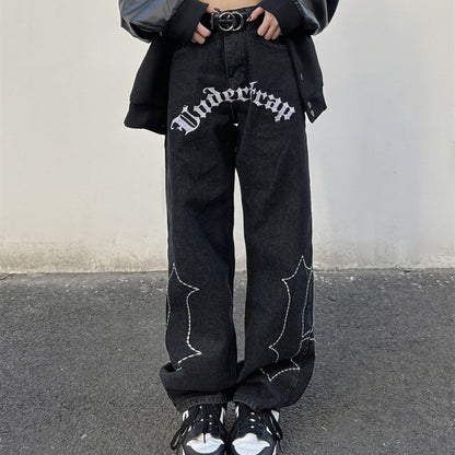 Jeans con letras bordadas estilo europeo