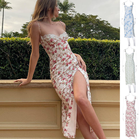 Vestido largo con estampados floreados
