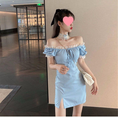 Vestido azul de mujer estilo frances