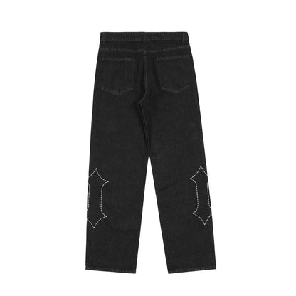 Jeans con letras bordadas estilo europeo
