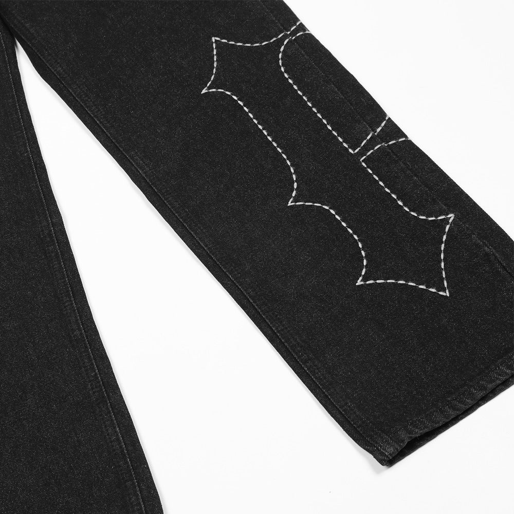 Jeans con letras bordadas estilo europeo