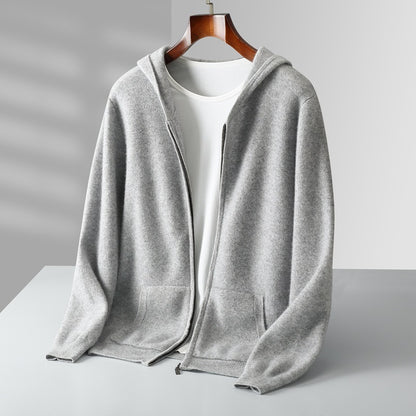 Cárdigan casual de lana con capucha y cremallera para hombre