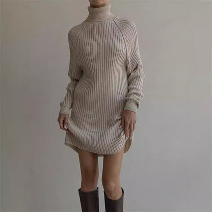 Vestido tipo suéter de cuello alto y manga larga