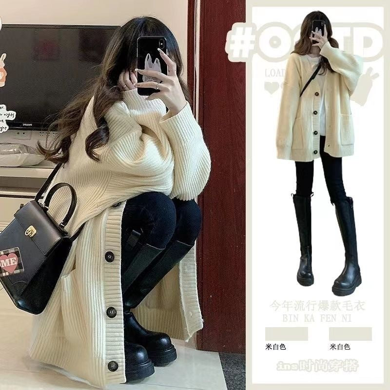 Abrigo tipo cárdigan de punto retro de otoño e invierno