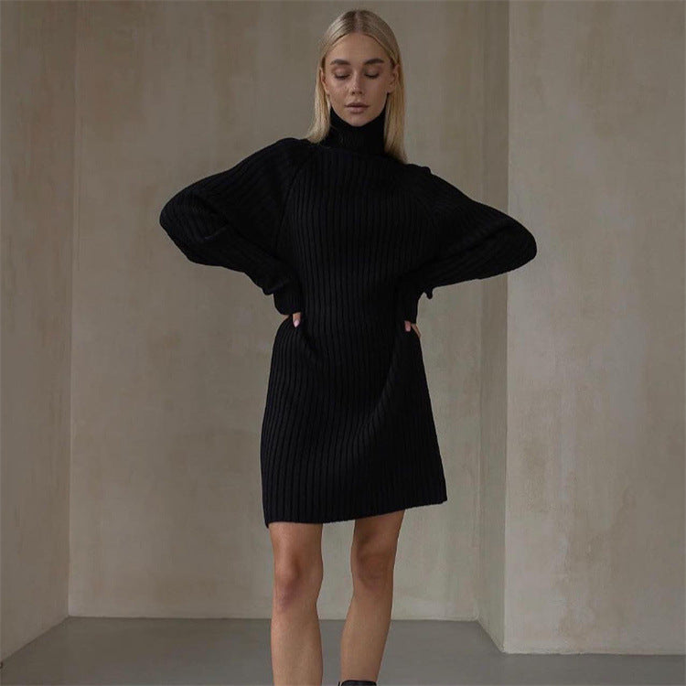 Vestido tipo suéter de cuello alto y manga larga