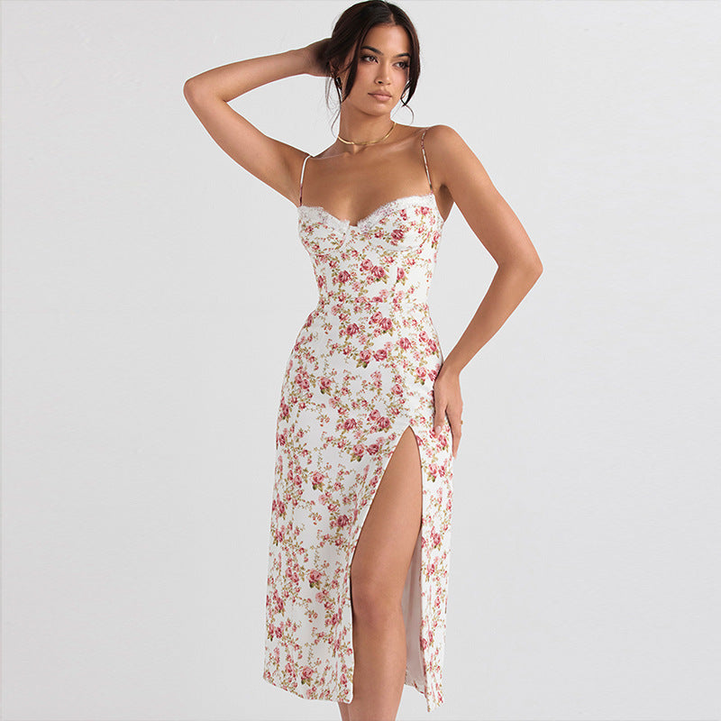 Vestido largo con estampados floreados
