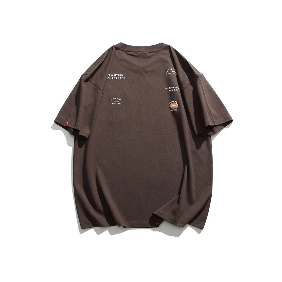Camiseta de manga corta estilo japonés retro de montaña de moda nacional
